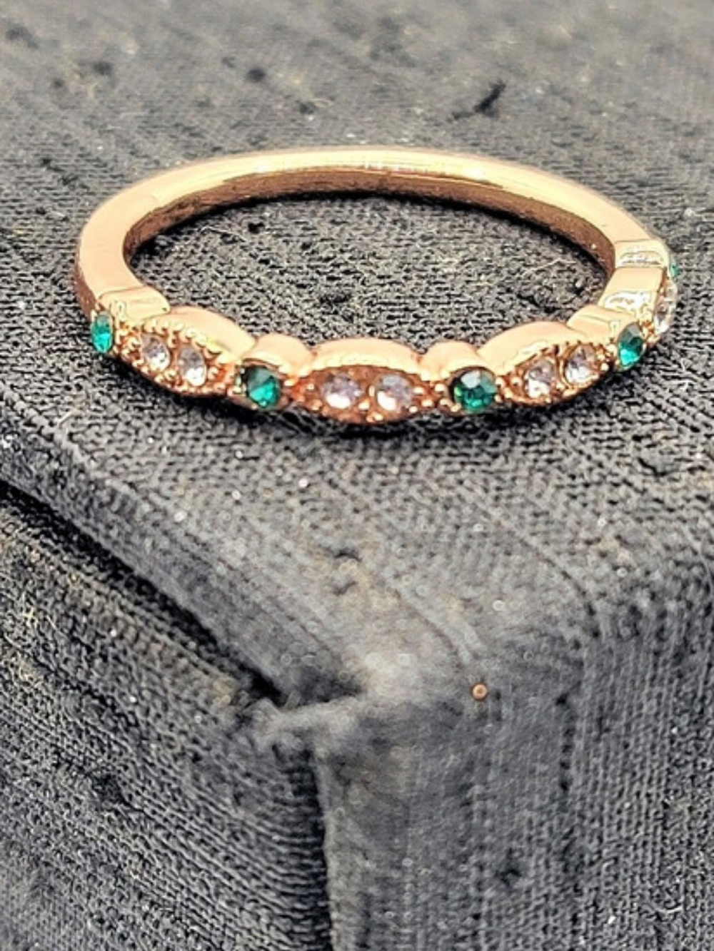 Three Stone Vintage Ring Rose Gold & Green